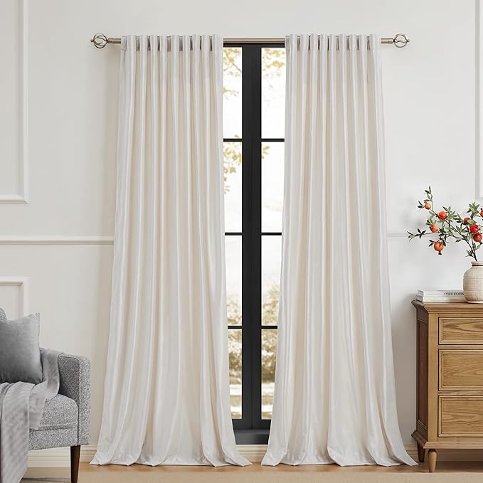 PRIMROSE Cream Ivory Curtains 63 inch for Living Room,2 Panels Drapes Blackout Rod Pocket Back Tab Window Treatment Room Darkening Thick Decorative Curtains for Bedroom