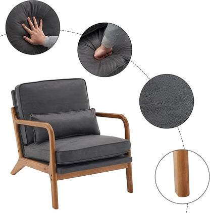 Bonnlo Microfiber Dark Grey Mid Century Modern Accent Chair, Soild Wood Padding Lounge Armchairs Side Sitting Chairs for Living Room, Bedroom, Guest Room
