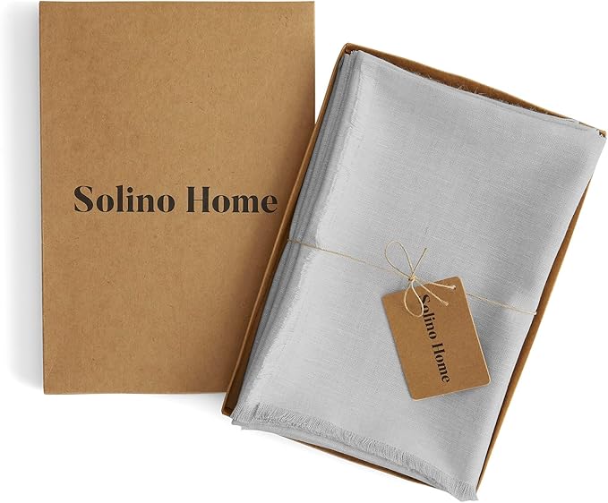 Solino Home Light Grey Linen Napkins Set of 4-100% Pure Linen Fringe Dinner Napkins 20 x 20 Inch for Fall, Autumn, Christmas, New Year - Handcrafted and Machine Washable