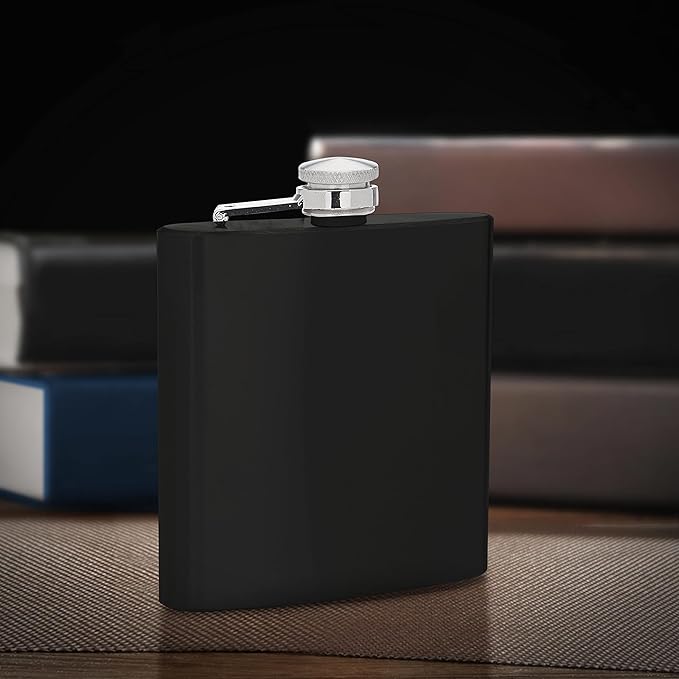 Murano Stainless Steel Hip Flasks 6 oz. Set of 10, Bulk Pack - Screw on Cap, Great for Wedding Party Gifts, Groomsmen Gifts, Outdoor Activities - Black