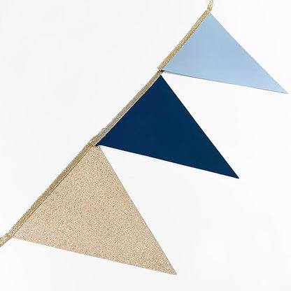 Champagne Gold Navy Blue Dusty Blue Pennant Banner Flag Hanging Paper Triangle Bunting for Birthday Baby Shower Graduation Wedding Bachelor Retirement Nautical Ahoy Achor Party Decorations Supplies