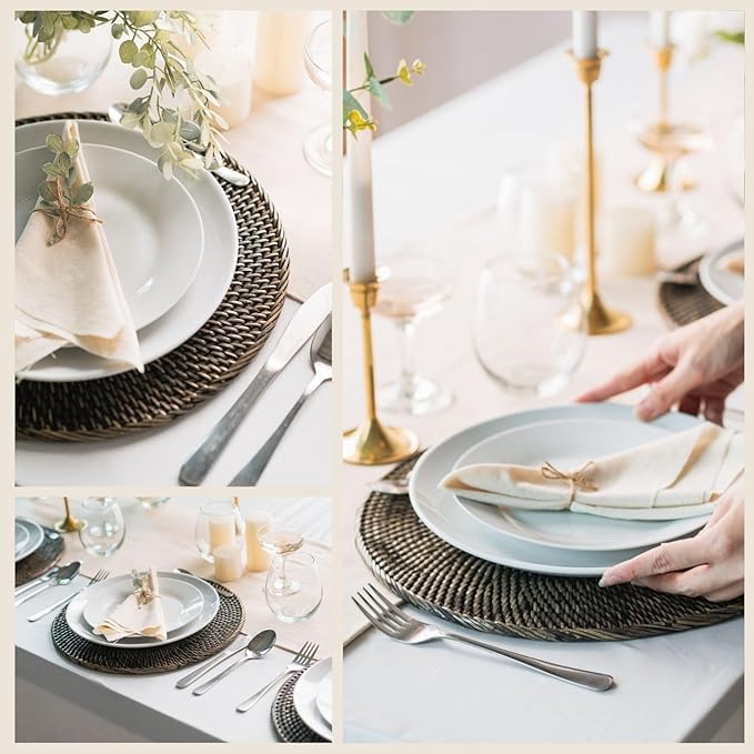 2-Pack Rattan Placemats - 13-inch Round Placemats (Blackwash) - Woven Place Mats, Round Table Mats - Wicker Chargers for Dinner Plates, Plate Chargers Boho - Rattan Decor, Kitchen Table Decor