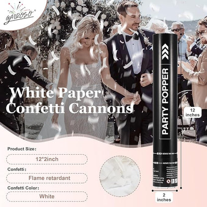 White Confetti Poppers 12 Inch,Wedding Confetti Cannon Air Powered(5 Pack),Launches 20-25ft, Party Poppers for Engaged,Birthday,Celebrations and New Years Eve
