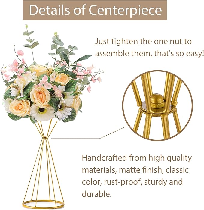 Sziqiqi Metallic Vase Centerpiece Stands Tall Centerpiece Risers 10pcs, Dual Coned, for Tabletop Flower Arrangement, Event Decoration, Creative Wedding Centerpieces 20inch Gold