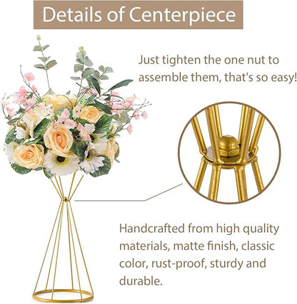 Sziqiqi Metallic Vase Centerpiece Stands Tall Centerpiece Risers 10pcs, Dual Coned, for Tabletop Flower Arrangement, Event Decoration, Creative Wedding Centerpieces 20inch Gold