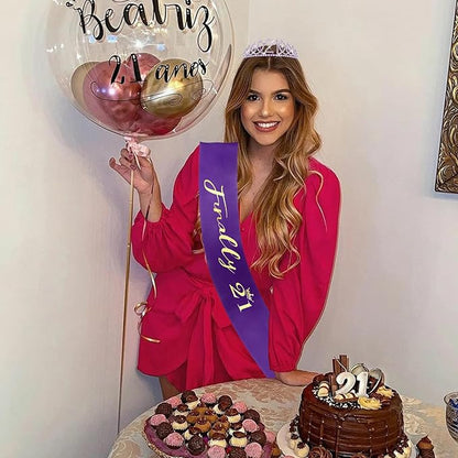 CIEHER Purple 21st Birthday Tiara and Sash, 21st Birthday Crown