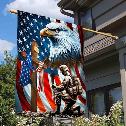 FLAGWIX American Flag-Patriotic Eagle Veteran Kneeling Soldier Christ Cross Memorial Day American Flag MLN2793F, House Flag (29.5" x 39.5")-USA Flags Premium Polyester-Decorative Indoor Outdoor Flag