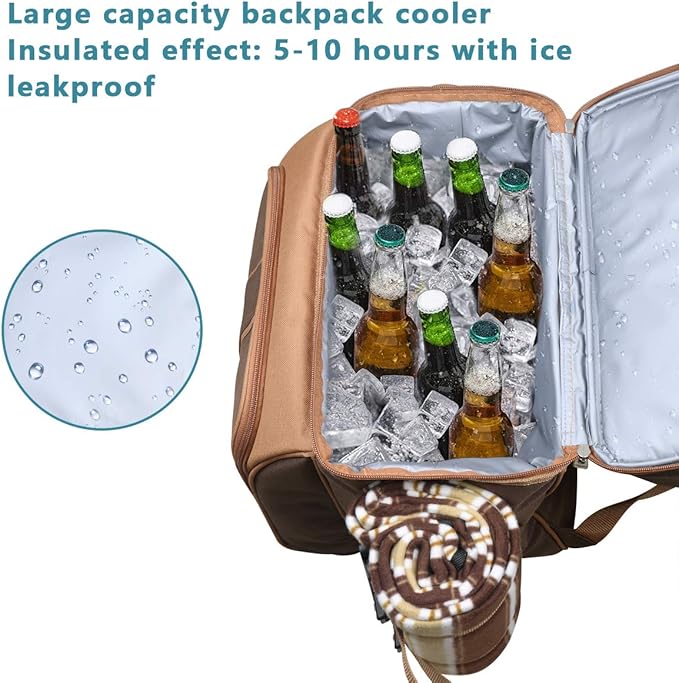 Hap Tim Picnic Basket Backpack for 4 Person with Insulated Leakproof Cooler Compartment, Wine Holder, Fleece Blanket, Cutlery Set, Wedding Gifts for Couples, Engagement Gifts
