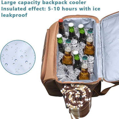 Hap Tim Picnic Basket Backpack for 4 Person with Insulated Leakproof Cooler Compartment, Wine Holder, Fleece Blanket, Cutlery Set, Wedding Gifts for Couples, Engagement Gifts