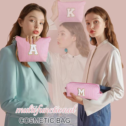YOOLIFE Preppy Makeup Bag for Women - Personalized Cute Makeup Pouch for Girlfriend Bridesmaid Wife | Cosmetic Travel Toiletry Bag for Friend | Birthday Gift Idea for Her Mom Preppy Stuff Pink C