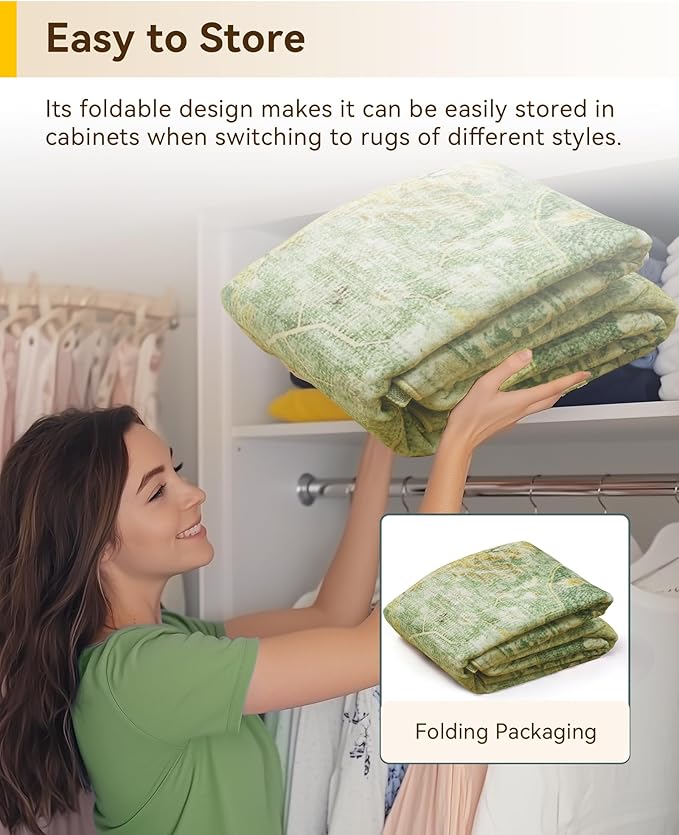 Area Rugs 2'6''x8' Runner Rug Non Slip Washable for Kitchen Hallway Bedroom Beside Laundry Room Bathroom Rug, Floor Carpet, Sage Green Yellow