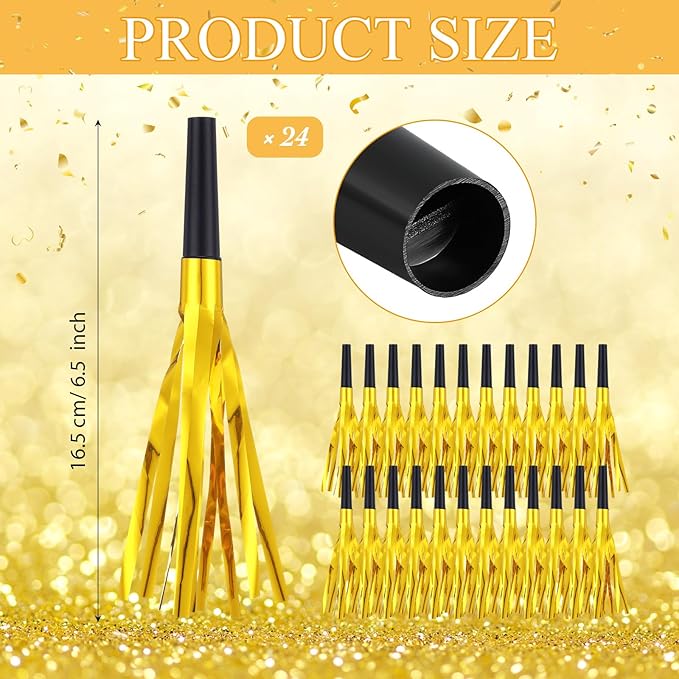 48 Pack Party Noisemakers New Years Eve Party Supplies Include 24 7.5 Inch Large Hand Clappers 24 Blowers Whistle for Aldult Birthday 2025 New Years Eve Favor(Gold)