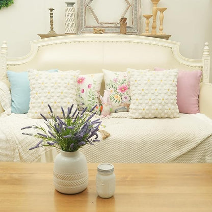 GEEORY Daisy Soft Plush Pillow Covers, 20 x 20 Inch Set of 2, Fluffy Faux Fur Wool Decorative Farmhouse Cushion Case for Sofa Home Decoration Cream GC030-20