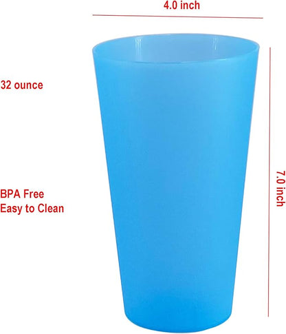 32 oz Large Plastic Cups, Unbreakable Drinking Cups set of 12, BPA Free Dishwasher Safe Big Tumbler sets, Reusable Kids Cup set for Kitchen Outdoor