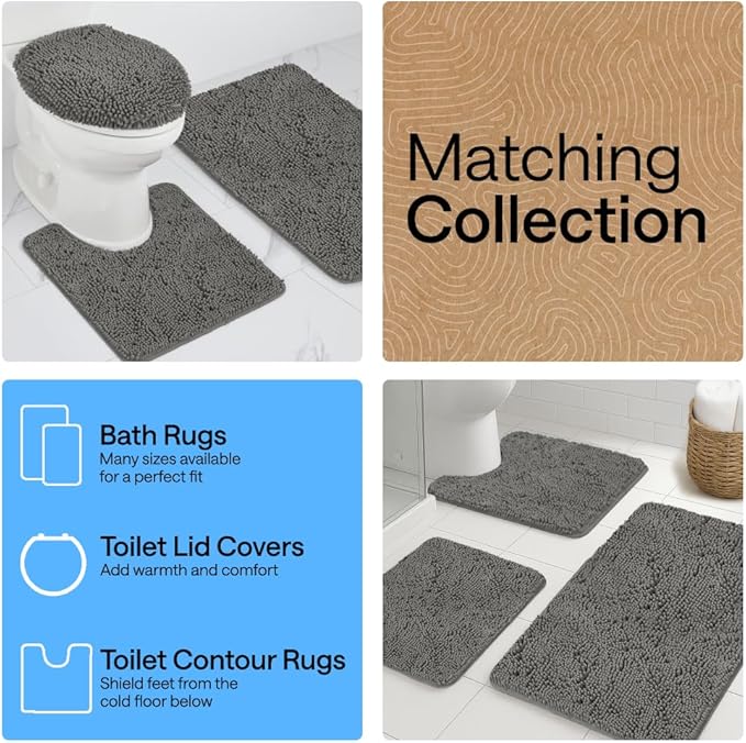 GORILLA GRIP Bathroom Rug Sets, Soft Chenille 2 Piece Area Rugs Set, Toilet Base Mat and 30x20 Carpet, Absorbent Microfiber Washable Mats Dry Quickly, Home Décor and Bath Room Accessories, Charcoal