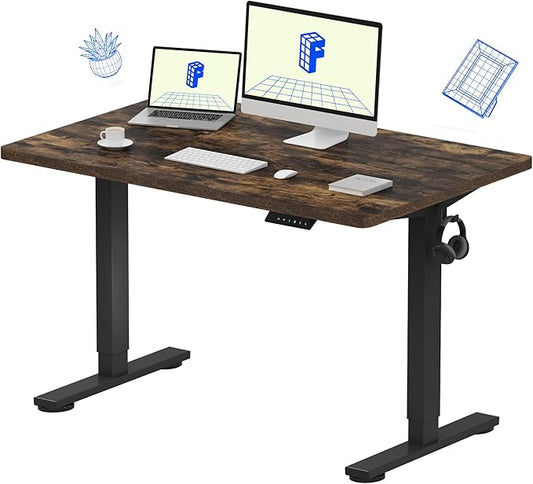 FLEXISPOT EN1 One-Piece Standing Desk with 1-Inch Thick Desktop, 48"x30" Electric Height Adjustable Desk for Home Office & Multi-Device Workstations, Rustic Brown