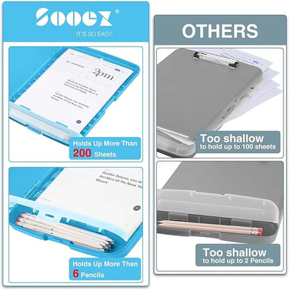 Sooez Clipboard with Storage, Clip Board 8.5 x 11 with Pen Holder, Plastic Organization Case Box for Letter Legal A4 Size Paper, Low Profile Clip, Nurses Teachers Must Haves, School & Office Supplies
