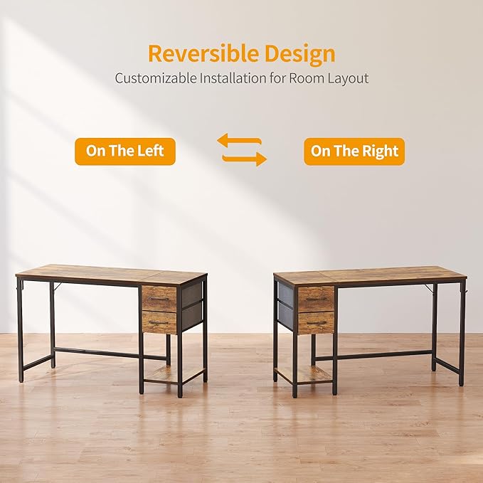 CubiCubi Computer Desk with 2 Drawers, 47 Inch Small Home Office Desk with Storage Study Writing Table, Rustic Brown
