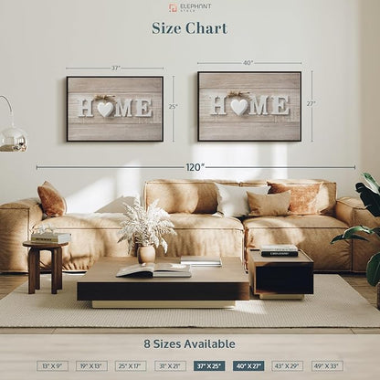 ElephantStock Home Sign Wall Art - Horizontal Floating Framed Canvas - 1-Piece Living Room Wall Decor - Photography Typography Canvas Print - Brown and Beige Decor for Wall - 37" X 25"