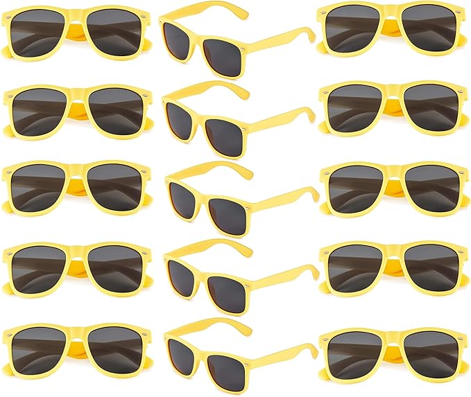 Fsmiling Yellow Sunglasses Bulk Adult Party Sunglasses 80s Glasses Shades for Men Women Mardi Gras-15Pack,UV Protection