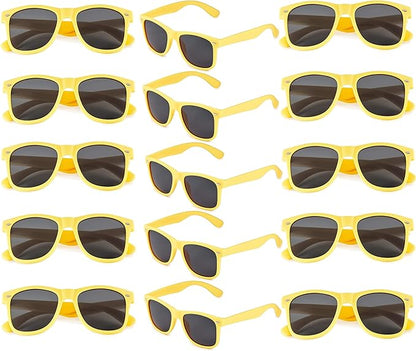 Fsmiling Yellow Sunglasses Bulk Adult Party Sunglasses 80s Glasses Shades for Men Women Mardi Gras-15Pack,UV Protection