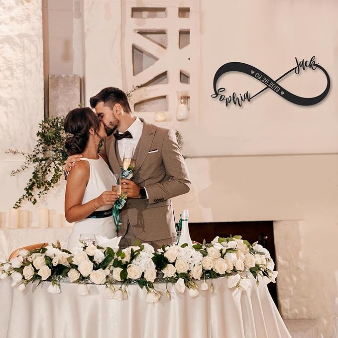Personalized Anniversary Wedding Gifts for Couples, Metal Signs Customized with Couples Name and Date, Wedding Sign, Infinity Heart Metal Wall Decor, Engagement Bridal Shower Gifts Color04