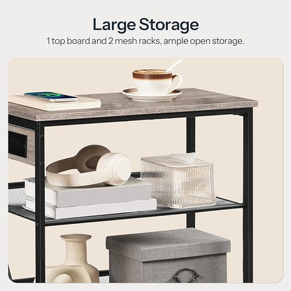 HOOBRO End Table, 3-Tier Narrow Side Table with Charging Station, Nightstand with 2 Flat or Slant Adjustable Shelves for Small Spaces, Living Room, Bedroom, Greige and Black BG23UBZ01G1