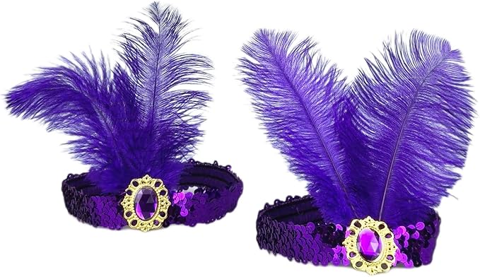 Feather Headpiece Sequins Headbands 1920s Flapper Showgirl Headpieces for Women Girls Carnival Party Accessories