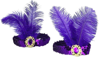 Feather Headpiece Sequins Headbands 1920s Flapper Showgirl Headpieces for Women Girls Carnival Party Accessories