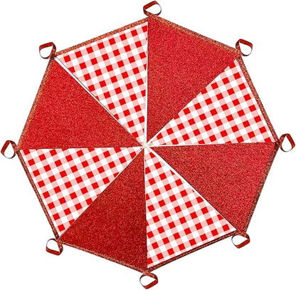 Red Buffalo Plaid Party Decorations Pennant Banner Flag Hanging Red Glitter Paper Triangle Bunting for Birthday Anniversary Baby Shower Wedding Bridal Shower Christmas Holiday Party Decor Supplies