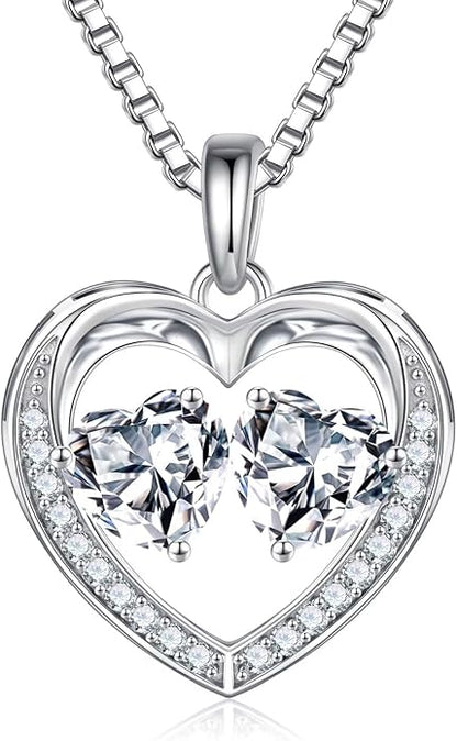 Iefil Christmas Gifts for Women Wife - 925 Sterling Silver Heart Birthstone Necklace, Anniversary Birthday Gifts for Women Wife Girlfriend Mom, Birthstone Jewelry Gift for Her