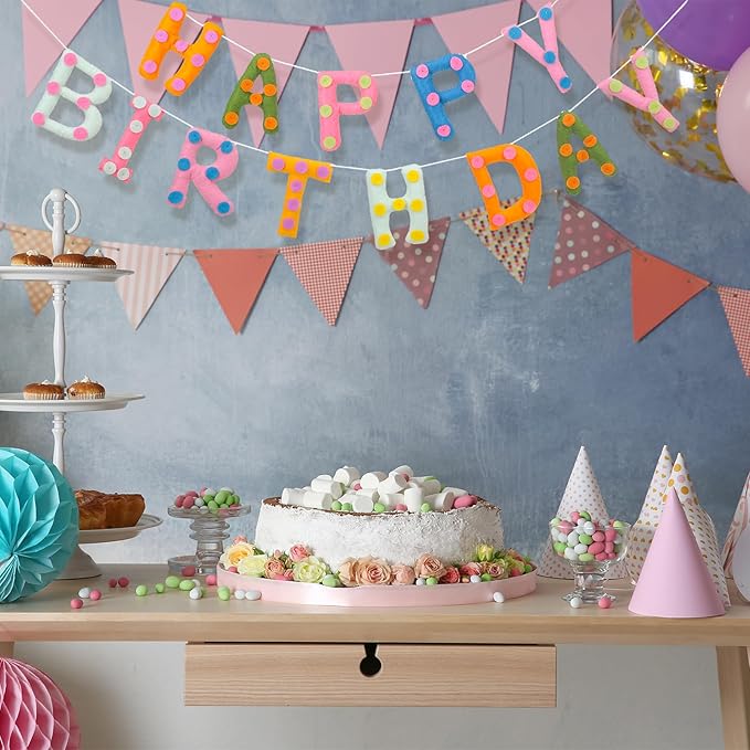 Felt Happy Birthday Garland Rainbow Banner Reusable Happy Birthday Sign Party Supply for Party Decor(Colorful Color,Spot)