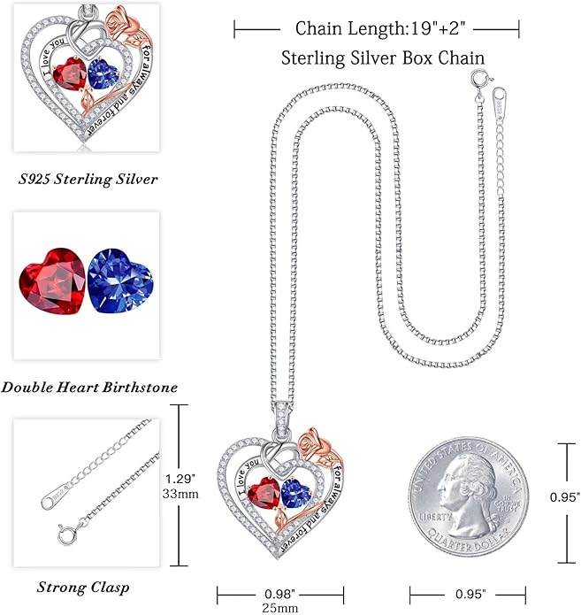Iefil Christmas Gifts for Wife Women - 925 Sterling Silver Double Birthstone Necklace, Anniversary Birthday Gifts for Women, Jewelry Gift for Wife Girlfriend Mom Her