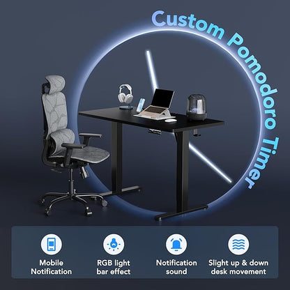 HUANUO One-Piece AI-Powered Electric Standing Desk, Smart APP, Compatible with Alexa & Google, Adjustable Height, 6 Memory Settings, Sedentary Reminder, Ergonomic Sit-Stand Desk, 48-inch, Black