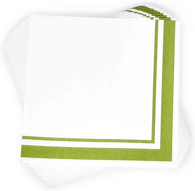 Gift Boutique Light Green and White Cocktail Napkins – 120 Pack 5 x 5 Inch 3-Ply Disposable Lined Beverage Napkins for Parties, Weddings, Events, and Everyday Use