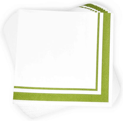 Gift Boutique Light Green and White Cocktail Napkins – 120 Pack 5 x 5 Inch 3-Ply Disposable Lined Beverage Napkins for Parties, Weddings, Events, and Everyday Use