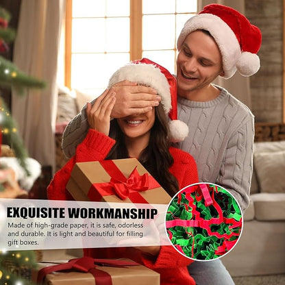 ZEBMOON 1 LB Red Green Crinkle Cut Paper Shred Filler Great for Gift Wrapping, Basket Filling, Birthday, Wedding, Halloween, Thanksgiving, Christmas Day, New Year Party Decorations Filling Supplies