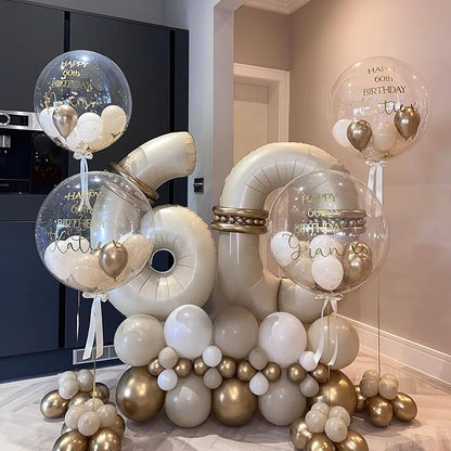 Cream Number Balloons 6, 40inch Large Beige Digital 6 Foil Helium Balloon for Girls Boys, Beige White Self Inflating Number Balloons 0-9 for Men Women Birthday Party Anniversary Decorations