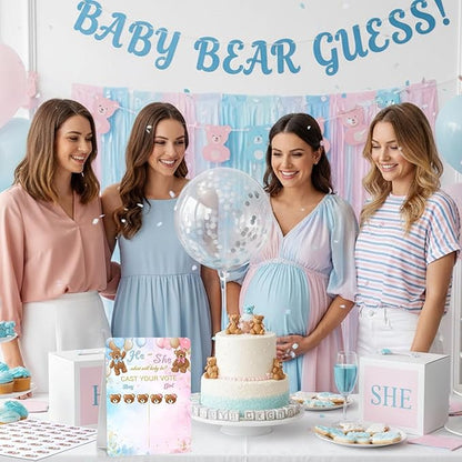 Poen Bear Gender Reveal Game Board with Stand, 60 He or She Bear Stickers, Cast Your Vote Baby Shower Party Supplies, Boy or Girl Guessing Game Decorations for Gender Reveal Party Baby Shower Decor