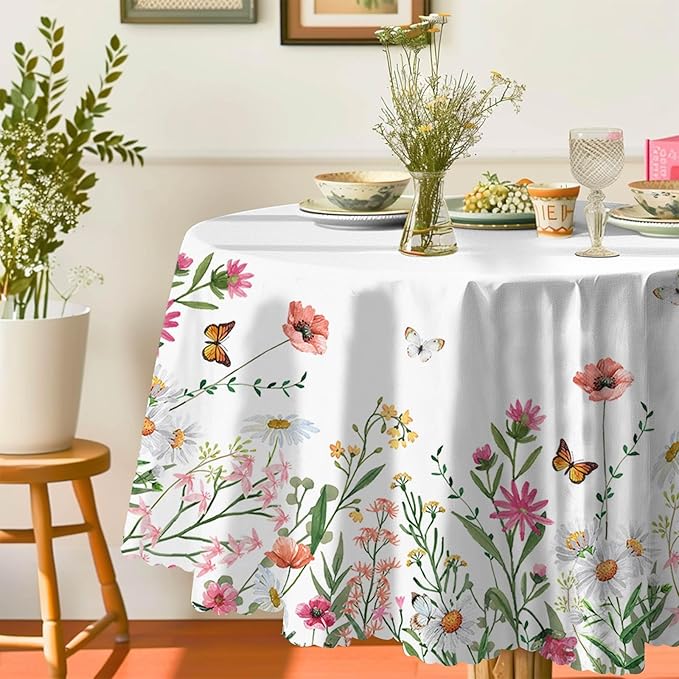 Eikione Rectangle Tablecloth Wrinkle Free Table Cover Floral Tablecloth 70 Inch Tablecloth for Dinner