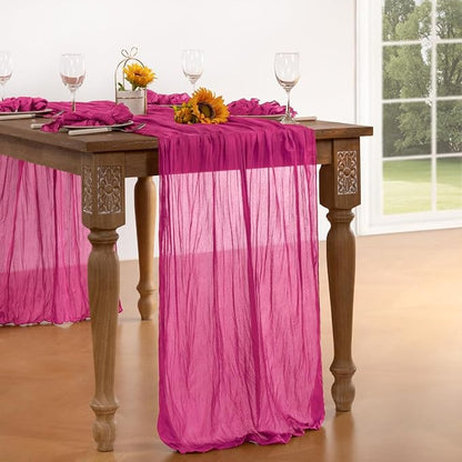 Hot Pink Cheesecloth Table Runner 4 Pack Christmas Table Runners Boho Gauze 120 Inches Fuschia Cheese Cloth Table Decor for Xmas Holiday Season Parties Weddings Bridal Baby Shower Birthday