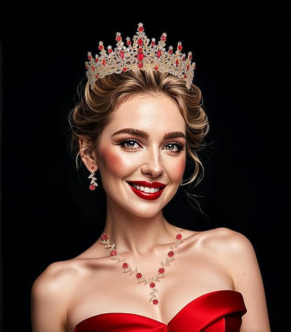 Kamirola Tiaras and Crowns for Women,Tiaras Earrings Necklace, Crystal Bridal Jewelry Set (TR48)