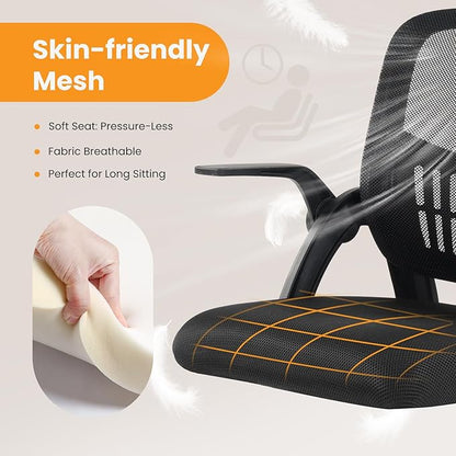 Sweetcrispy Home Office Managerial Executive Chair, Flip Up Armrest Ergonomic Mesh Adjustable Swivel Mid-Back Computer Desk Chair with Comfortable Lumbar Support, Comfy Arms for Bedroom,Study