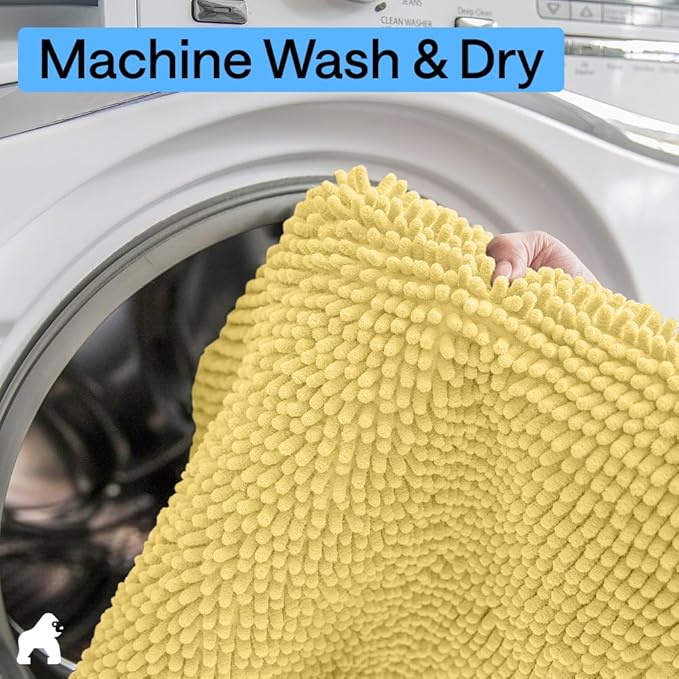 GORILLA GRIP Bath Rug Mat, Thick Soft Absorbent Chenille, Rubber Backing Quick Dry Microfiber Mats, Machine Washable Rugs for Shower Floor, Bathroom Runner Bathmat Accessories Décor, Contour, Yellow