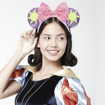 ASAHEL Mouse Ears Headbands Fashion Shiny Bows Mice Ears Birthday Parties Themed Events (Purple Sun, Onesize)