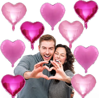 Pink Mixed Heart Balloons, 18 Inch 12 Pcs Hot Pink Foil Heart Shape Balloons, Light Candy Color Love Balloon, Sweet Theme Party Decorations for Girls Women Birthday Wedding Valentines Baby Shower