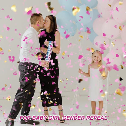 4 Pack Gender Reveal Confetti Cannon, 12 in Pink Heart Shaped Paper Party Poppers Cannons, Confetti Poppers For Baby Boy Girl Gender Reveal Baby Showers (Heart, Pink)
