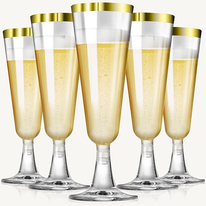 SUREHOME Gold Champagne Flutes Plastic Champagne Glasses Disposable 40 Pack 5Oz Gold Rim Crystal Stemware Wedding Toasting Wine Mimosa Glasses Cups Bulk for Birthday New Years Eve Party Supplies 2026