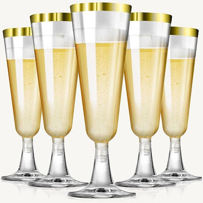 SUREHOME Gold Champagne Flutes Plastic Champagne Glasses Disposable 40 Pack 5Oz Gold Rim Crystal Stemware Wedding Toasting Wine Mimosa Glasses Cups Bulk for Birthday New Years Eve Party Supplies 2026