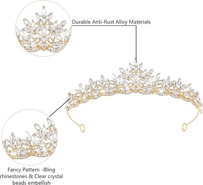 Crystal Tiaras & Crowns for Women, Bride Royal Queen Headband Princess Headpieces for Birthday Cake Crown & Prom Pageant Party